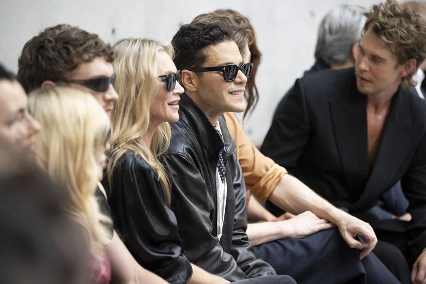 Kate Moss, Rami Malek and Austin Butler attend the Saint Laurent men's Spring/Summer 2027 fashion show. Source: Getty