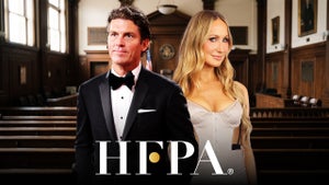 Jay Penske and reigning Golden Globes host Nikki Glaser (Getty Images/Christopher Smith for TheWrap)