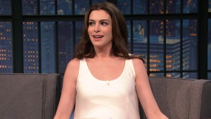 Anne Hathaway joins "Late Night With Seth Meyers" on July 13, 2026. (NBC/YouTube)