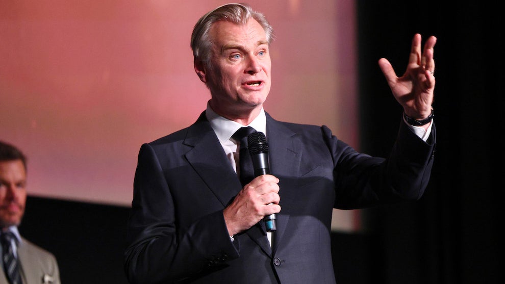 Christopher Nolan speaks onstage during "The Odyssey" London Premiere at Odeon Luxe Leicester Square on July 6, 2026. (Tim P. Whitby/Getty Images)