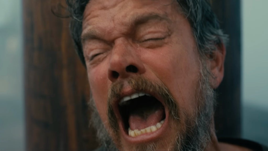 Matt Damon screaming in "The Odyssey"