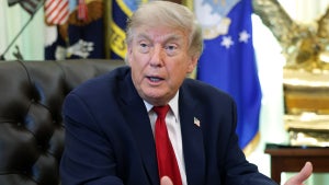 President Donald Trump talks to reporters after signing an executive order dealing with automobile repairs with Environmental Protection Agency Administrator Lee Zeldin in the Oval Office at the White House on June 29, 2026 in Washington, DC. (Alex Wong/Getty Images)
