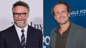 Left: Seth Rogen (Brianna Bryson/WireImage), Right: Jason Segel (Tiffany Rose/Getty Images for Newport Beach TV FEST)