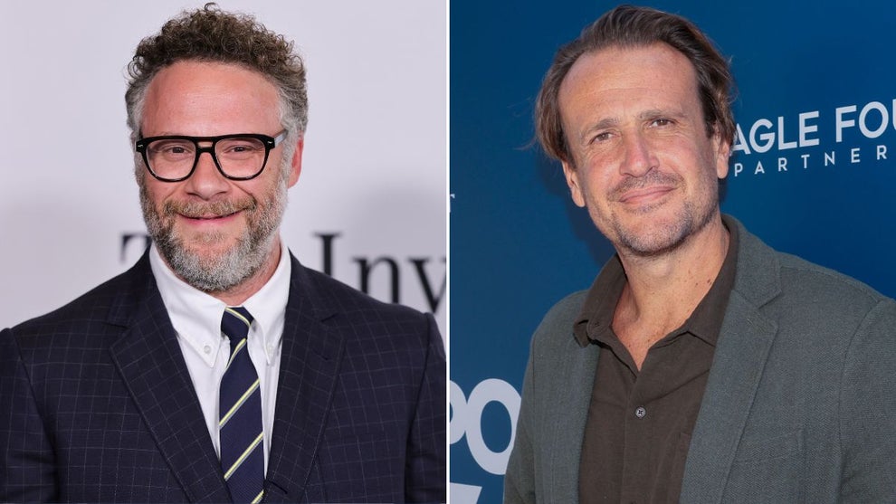 Left: Seth Rogen (Brianna Bryson/WireImage), Right: Jason Segel (Tiffany Rose/Getty Images for Newport Beach TV FEST)