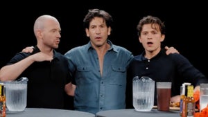 Jon Bernthal and Tom Holland on "Hot Ones" (Credit: First We Feast/YouTube)