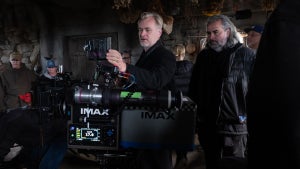 Christopher Nolan and Hoyte van Hoytema on the set of "The Odyssey"