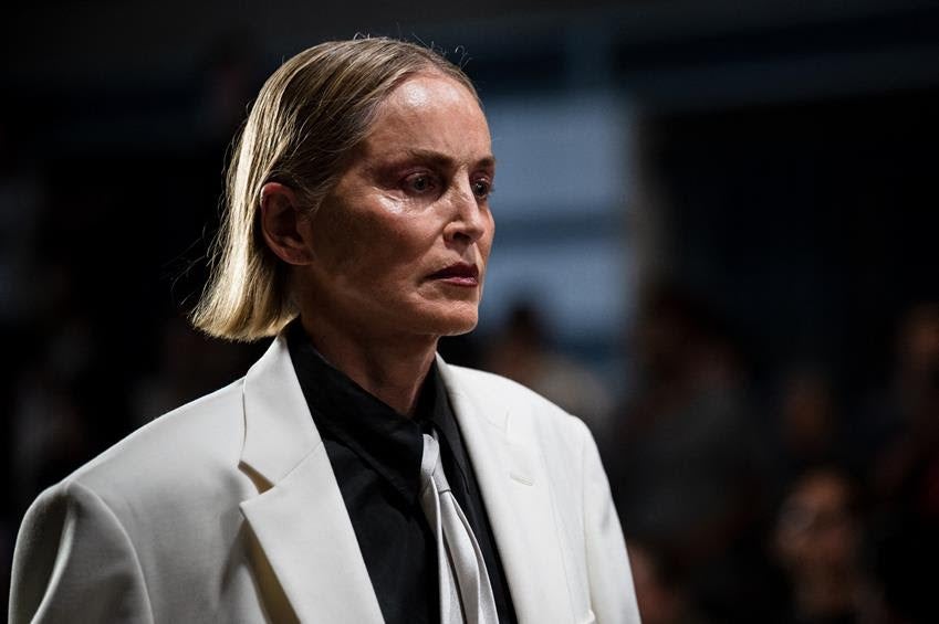 Sharon Stone walks the runway of the Vetements Menswear Spring/Summer 2026-2027 show as part of Paris Fashion Week. Source: Getty