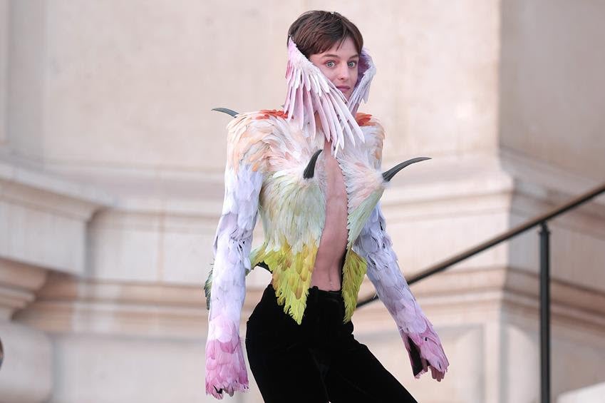Emma Corrin attends the Schiaparelli Haute Couture Fall/Winter 2026 show as part of Paris Fashion Week on July 6, 2026. Source: Getty