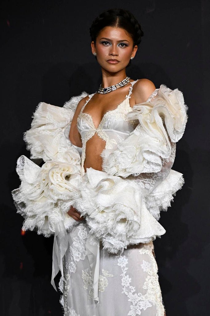 Zendaya in custom Louis Vuitton at The Odyssey premiere in Paris on July 7, 2026. Source: Getty