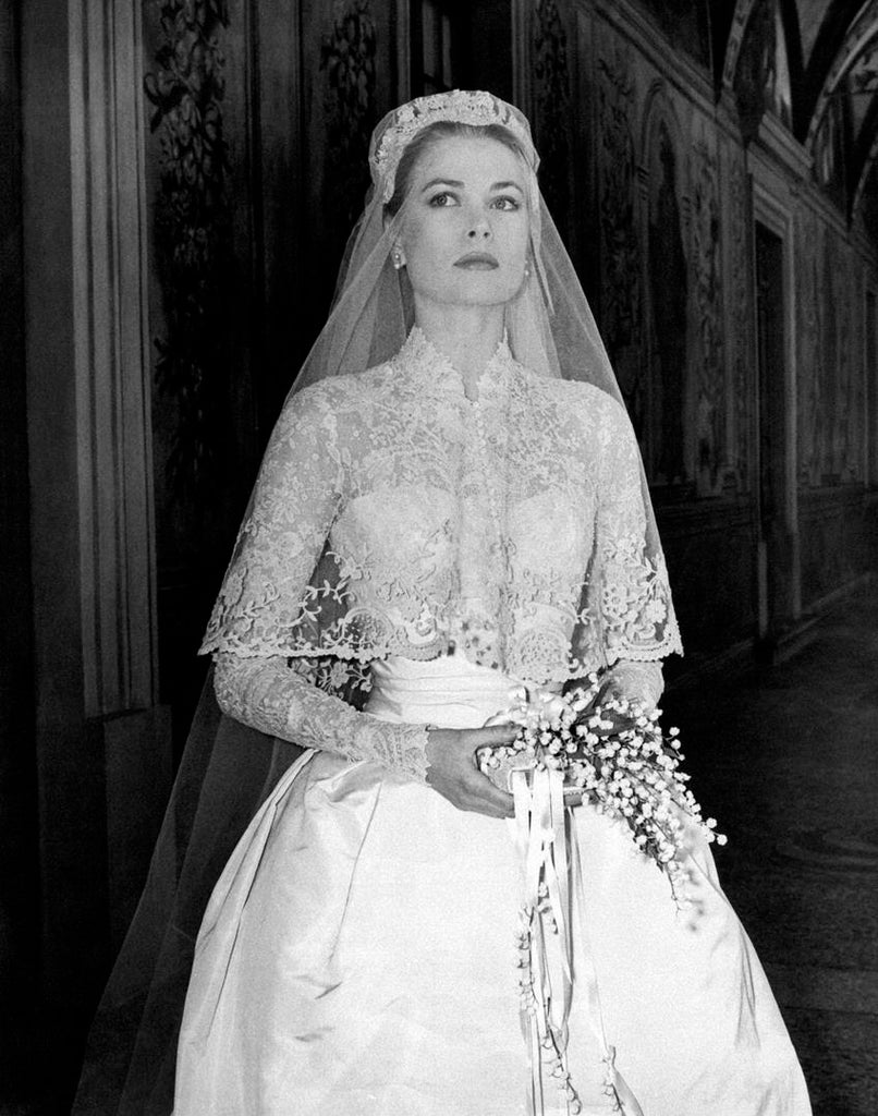 Grace Kelly in her Helen Rose wedding gown, April 18th, 1956. Source: Getty