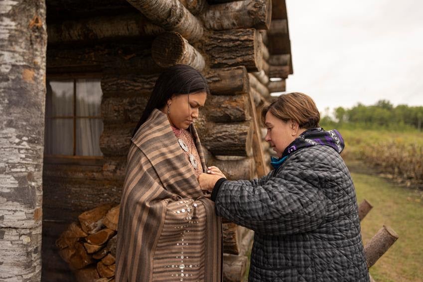 Alyssa Wapanatahk and Osage cultural consultant Julie O’Keefe. Source: Eric Zachanowich/Netflix