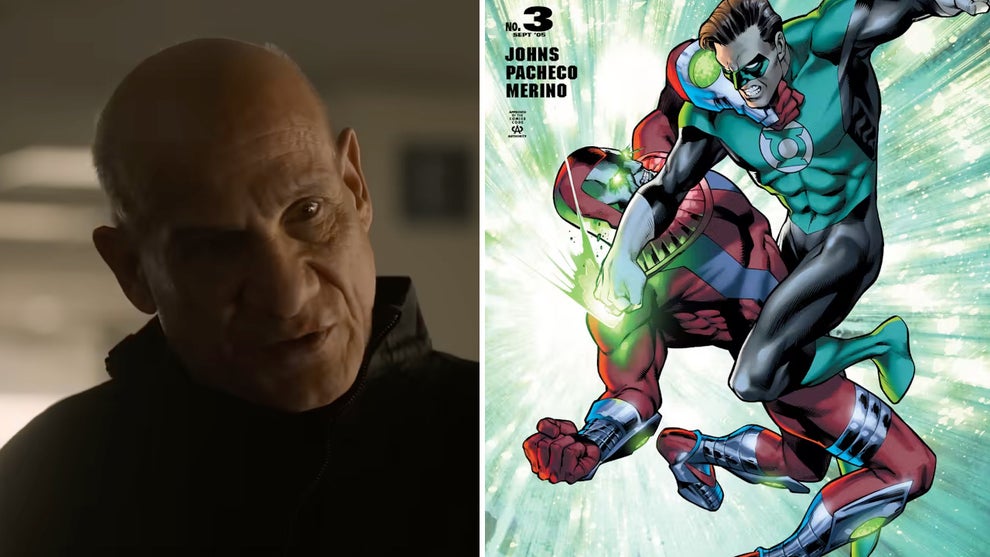 Paul Ben-Victor as Antaan in "Lanterns" (HBO Max/YouTube); "Green Lantern #3" cover by Carlos Pacheco, Jesús Merino, Peter Steigerwald (DC Comics)