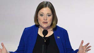 Iowa Attorney General Brenna Bird speaks during the 2024 Republican National Convention at the Fiserv Forum in Milwaukee, Wisconsin, on July 16, 2024. (Credit: Andrew Caballero-Reynolds/AFP via Getty Images)