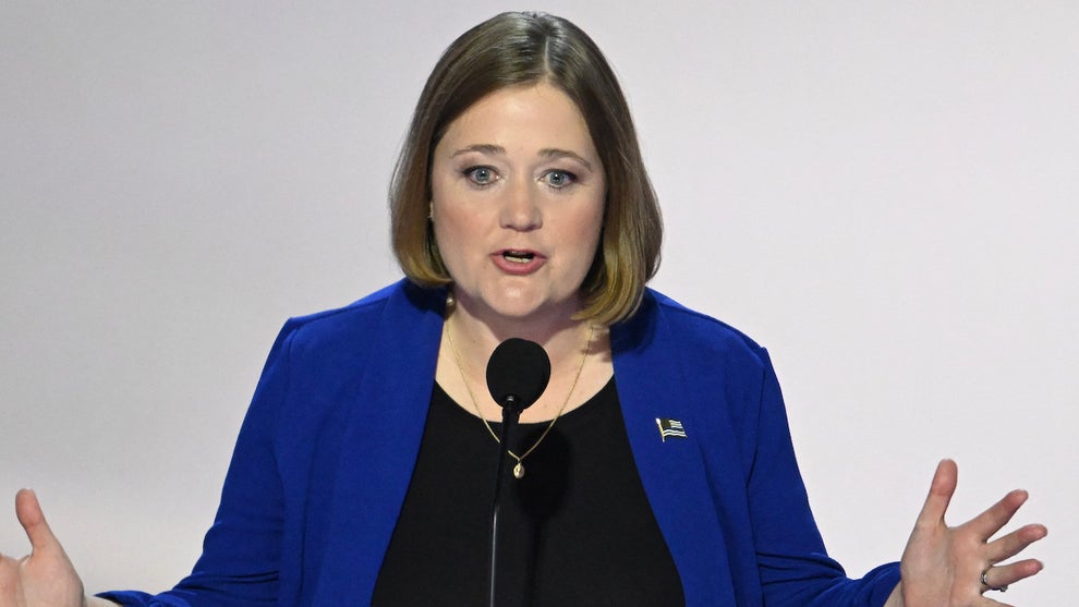 Iowa Attorney General Brenna Bird speaks during the 2024 Republican National Convention at the Fiserv Forum in Milwaukee, Wisconsin, on July 16, 2024. (Credit: Andrew Caballero-Reynolds/AFP via Getty Images)