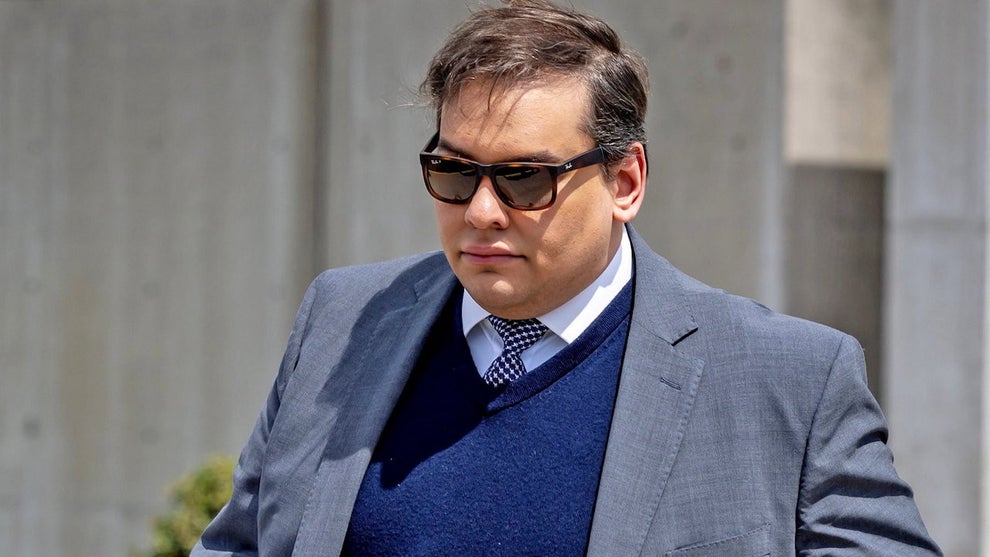 Former Congressman George Santos leaves the Alfonse D'Amato Federal Court House in Central Islip, New York, on April 25, 2025. (Credit: J. Conrad Williams Jr./Newsday RM via Getty Images)
