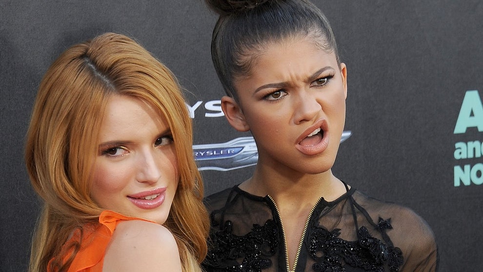 Bella Thorne and Zendaya arrive at the Los Angeles premiere of "Alexander And The Terrible, Horrible, No Good, Very Bad Day" (Credit: Getty Images)