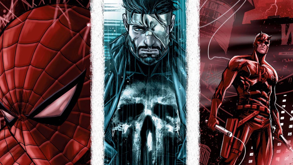 "The Punisher" #10 cover with Spider-Man, The Punisher and Daredevil by Marco Checchetto (Marvel Comics)
