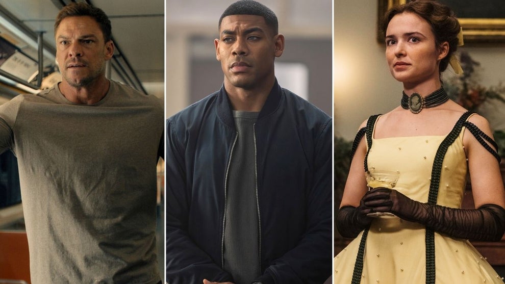 Left to right: "Reacher" Season 4 (Prime Video), "Lanterns" (John Johnson/HBO Max) and "My Brilliant Career" (Ian Routledge/Netflix)
