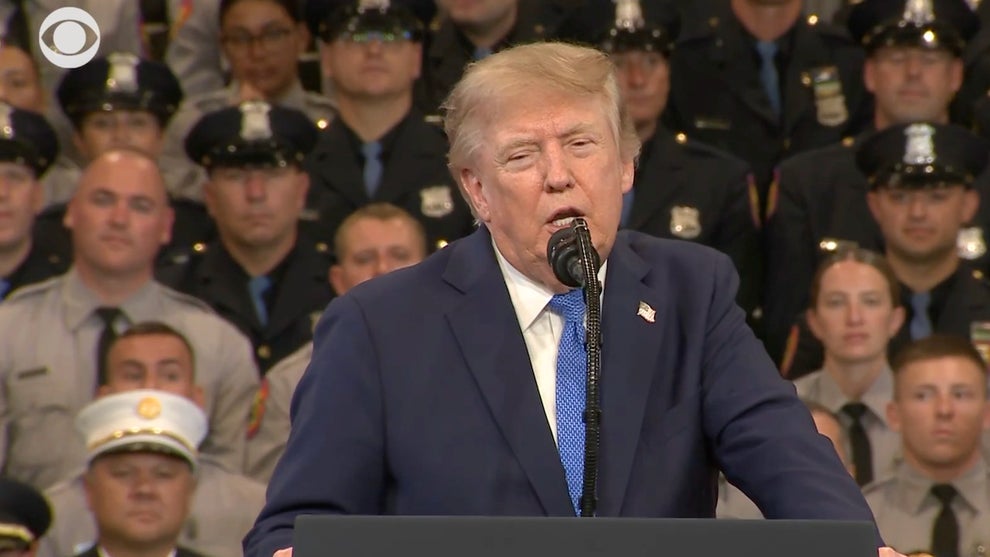 President Donald Trump holds a rally in New York City on Aug. 14, 2026. (CBS/X)