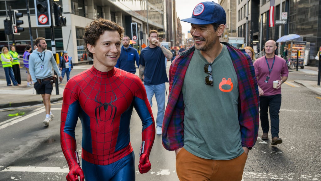 Tom Holland and Destin Daniel Cretton on the set of "Spider-Man: Brand New Day"