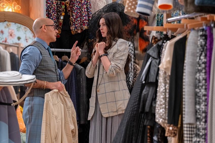 Anne Hathaway and Stanley Tucci in The Devil Wears Prada 2. Source: 20th Century Studios