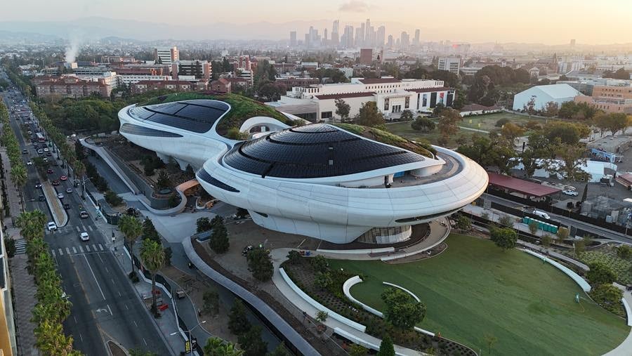 Aerial view of Lucas Museum construction, September 2025. Source: Lucas Museum of Narrative Art/Hathaway Dinwiddie/Pedro Ramirez