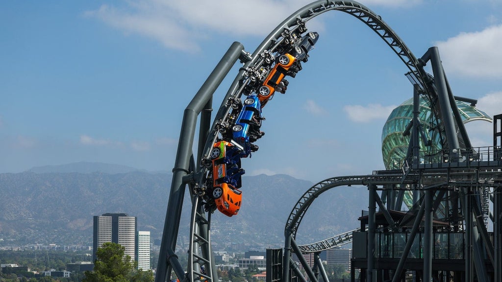The Fast & Furious: Hollywood Drift coaster at Universal Studios Hollywood on Tuesday, Sept. 15 (Credit: Ronaldo Bolaños/Los Angeles Times via Getty Images)