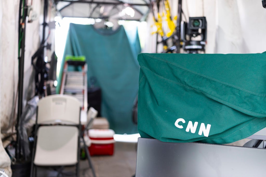 The CNN booth remained empty on the White House grounds on Sept. 21, 2026 in Washington, DC. (Credit: Finn Gomez/Getty Images)