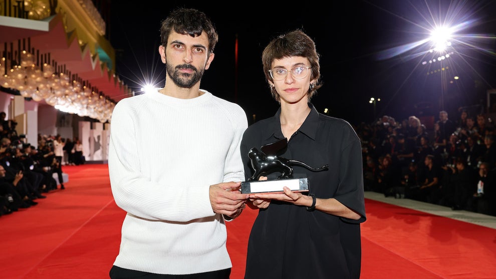 Yuval Abraham and Rachel Szor pose with the Special Jury Prize Award for "Naza" during the 83rd Venice International Film Festival on Sept. 12, 2026 in Venice. (Credit: Andreas Rentz/Getty Images)