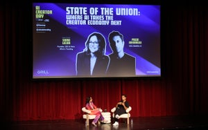 Shira Lazar, Founder, CEO & Host, What's Trending and  Prem Akkaraju, CEO, Stability AI  during the State of The Union: Where AI Takes the Creator Economy Next?” at TheGrill 2026: AI Creator Day at Macgowan Hall, UCLA, on September 29th, 2026 (Credit: Photo by Randy Shropshire for TheWrap)
