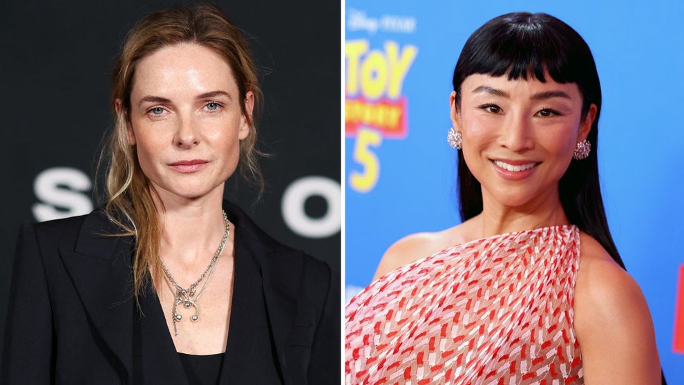 Rebecca Ferguson (Credit: VALERIE MACON / AFP via Getty Images) and Greta Lee (Credit: Jesse Grant/Getty Images for Disney) Honeymoon/Funeral