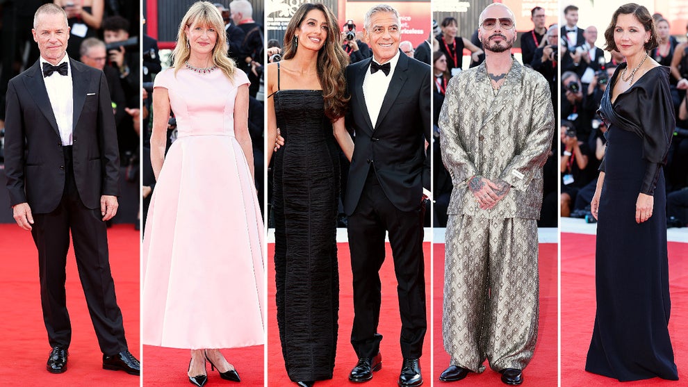Guy Pearce, Laura Dern, Amal and George Clooney, J Balvin and Maggie Gyllenhaal attend the opening day of the 2026 Venice Film Festival. (Credit: Getty Images)
