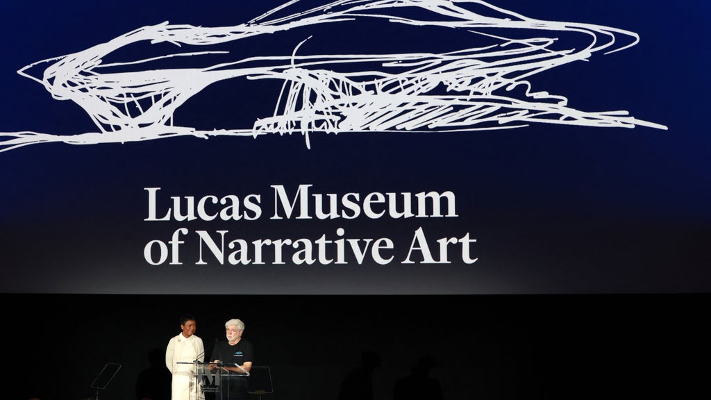 George Lucas and Mellody Hobson at a preview event for the Lucas Museum of Narrative Art