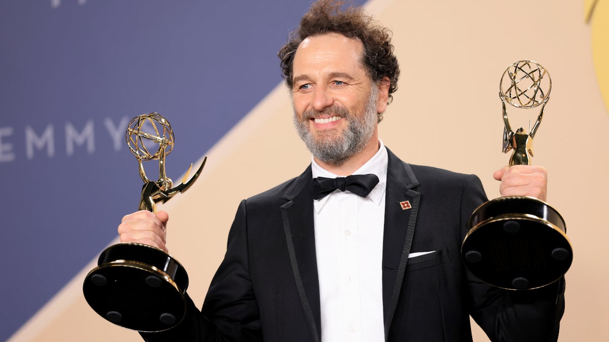 Matthew Rhys with his two Emmys at the 2026 awards