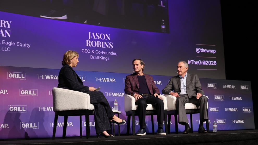 DraftKings CEO Jason Robins and Eagle Equity Partners LLC CEO Harry Sloan speak with TheWrap CEO Sharon Waxman at TheGrill 2026