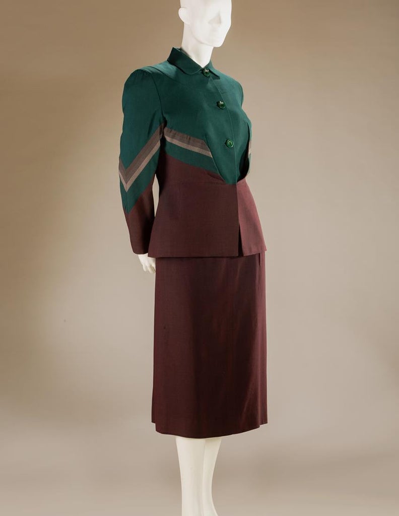 Adrian Ltd. 1945 wool broadcloth day suit. Gift of Jones Apparel Group. Source: ASU FIDM Museum