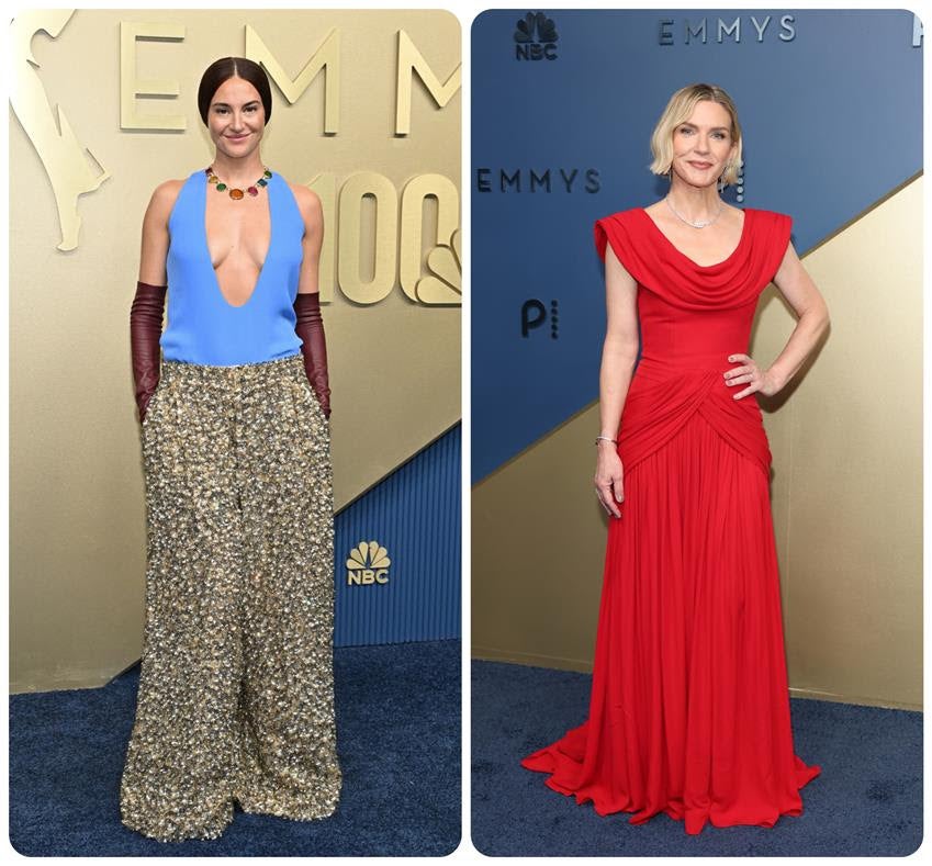 Shailene Woodley in Balenciaga and Rhea Seehorn in Louis Vuitton. Source: Getty