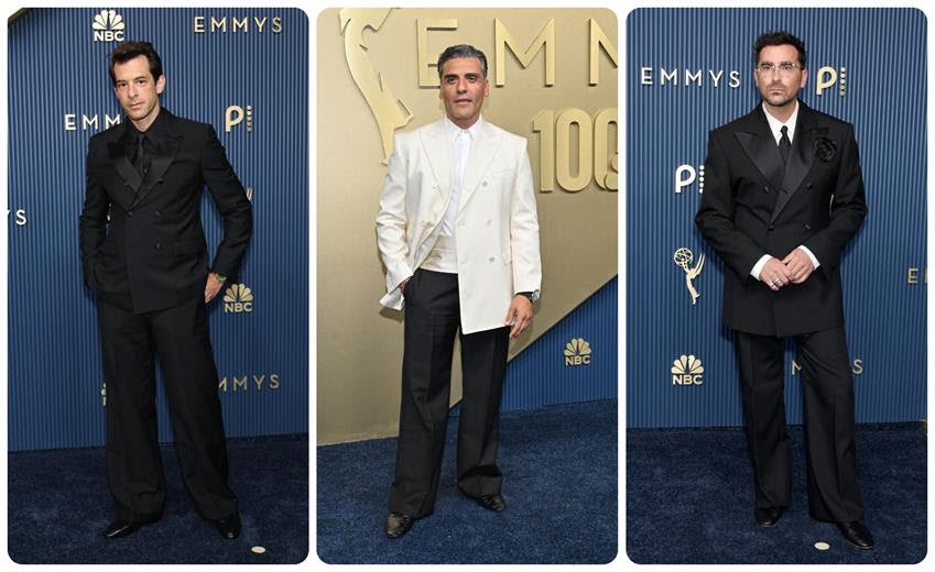 Mark Ronson, Oscar Isaac and Dan Levy in Celine. Source: Getty