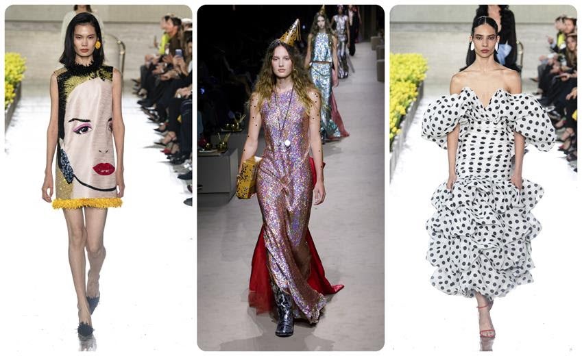 Carolina Herrera Spring 2027 left and right; Coach Spring 2027 center. Source: Getty
