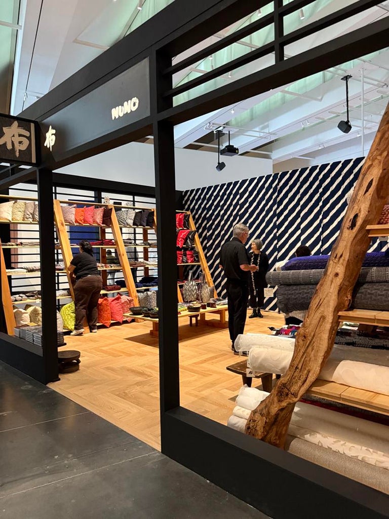 A recreation of the original NUNO store that opened in Tokyo in 1984 serves as a central hub for the Textile Alchemy: The Art of Reiko Sudo exhibition at LACMA. Source: Booth Moore