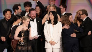 The "Widow's Bay" cast, writers and producers accept the Emmy for Outstanding Comedy Series