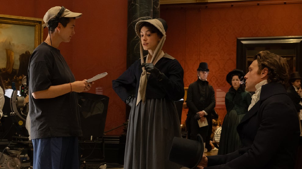 Georgia Oakley, Daisy Edgar-Jones and George MacKay filming Focus Features' "Sense & Sensibility" (Photo Credit: Alex Bailey)
