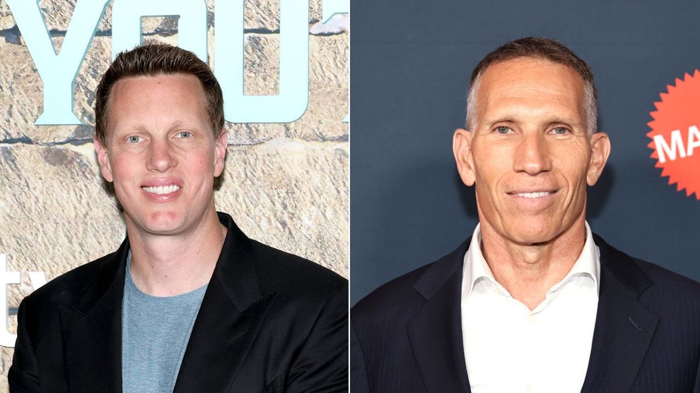 David Ellison attends Apple's "Fountain of Youth" premiere at American Museum of Natural History on May 19, 2025 in New York City. (Credit: Arturo Holmes/WireImage) and Ynon Kreiz, Chairman and CEO of Mattel attends the "Masters Of The Universe" New York Screening at Regal Times Square on June 01, 2026 in New York City. (Credit: Jamie McCarthy/Getty Images)
