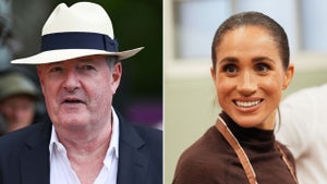 Left: Piers Morgan (Rasid Necati Aslim/Anadolu via Getty Images), Right: Meghan Markle (Annabel Lee-Ellis - Pool/Getty Images)