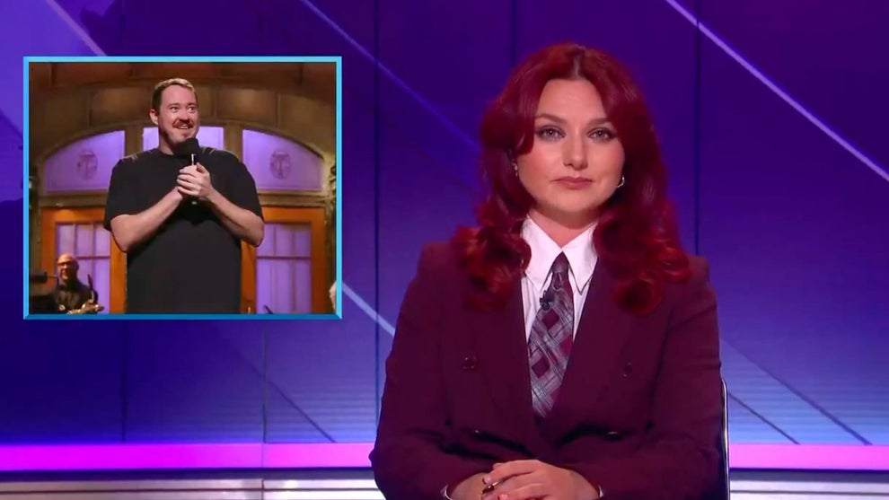 "Weekend Update" co-anchor Ania Magliano rips into Shane Gillis on Oct. 17's episode of "SNL UK." (Credit: X)