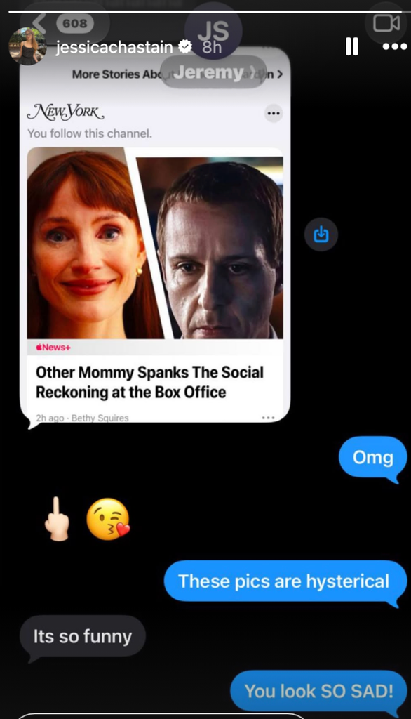 Jeremy Strong Texted Jessica Chastain After ‘Other Mommy’ Obliterated ‘Social Reckoning’ at the Box Office