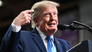 President Donald Trump speaks on stage at the Butler-Vandalia Student Activity Center during a campaign rally on October 03, 2026 in Vandalia, Ohio. (Roberto Schmidt/Getty Images)
