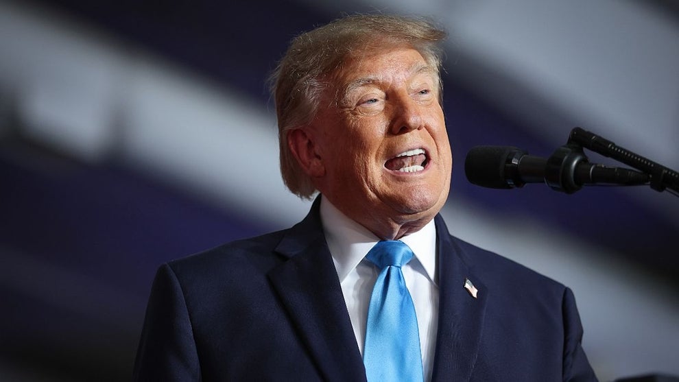 Trump speaks during a campaign rally at Pinnacle Bank Expo Center on the Nebraska State Fairgrounds on October 05, 2026 in Grand Island, Nebraska. Trump is campaigning for incumbent U.S. Sen. Pete Ricketts (R-NE) and Gov. Jim Pillen ahead of the November midterm elections. (Photo by Win McNamee/Getty Images)