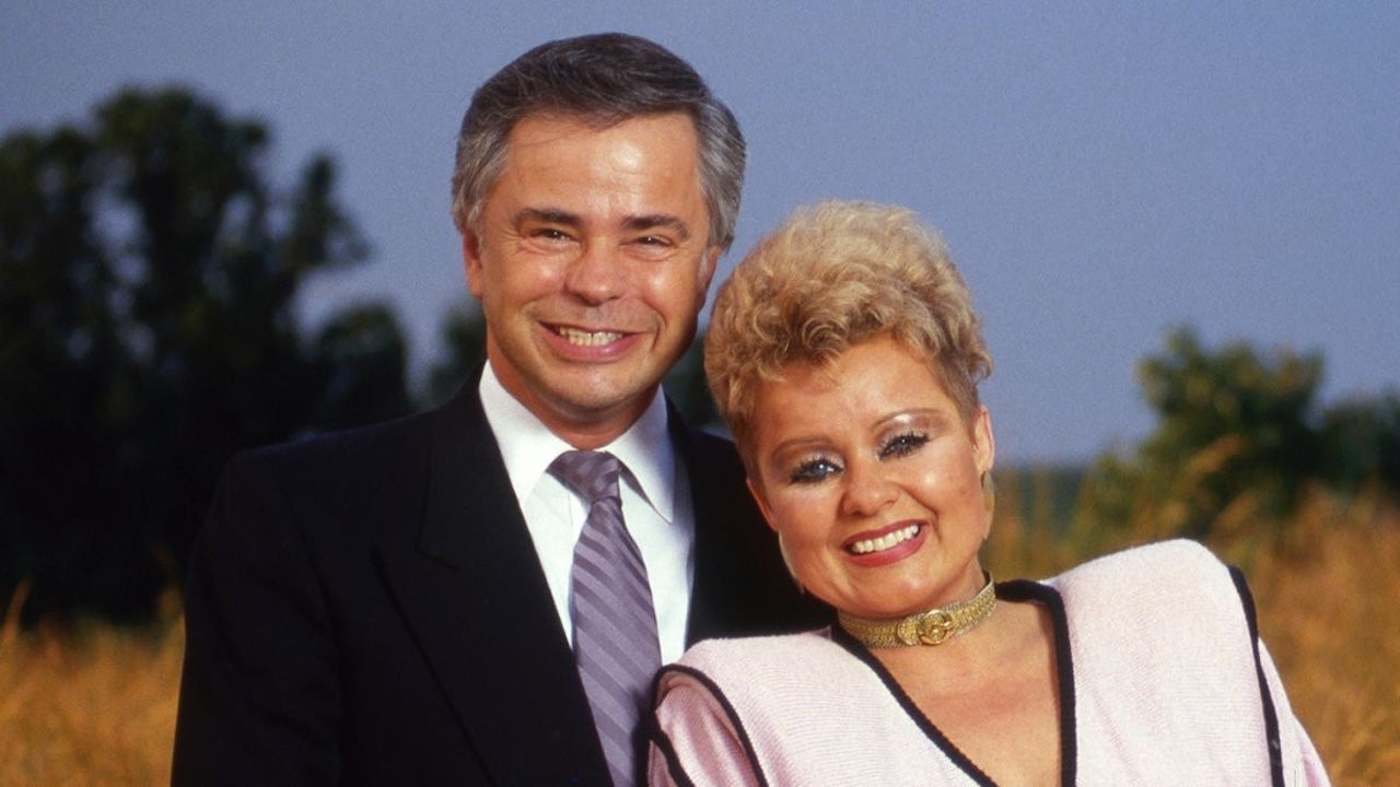 Jim and Tammy Faye Bakker on a hill overlooking their megachurch complex, Heritage USA,in Fort Mill, South Carolina in