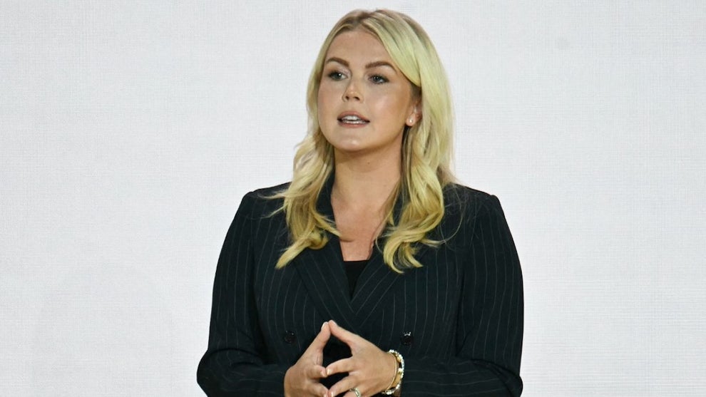 Karoline Leavitt speaks during an event to unveil the new America.gov website, at the Andrew W. Mellon Auditorium in Washington, DC, on September 29, 2026. (Photo by Jim WATSON / AFP via Getty Images)